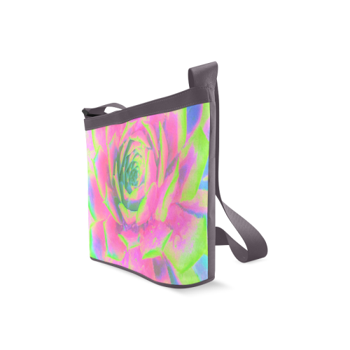 Lime Green and Pink Succulent Sedum Crossbody Bags (Model 1613)