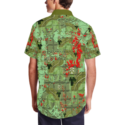 Lamassu Sport Green Men's Short Sleeve Shirt with Lapel Collar (Model T54)