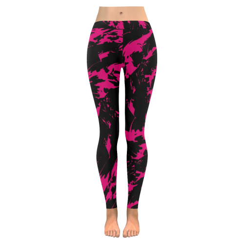 Pink and Black Paint Splatter Women's Low Rise Leggings (Invisible Stitch) (Model L05)