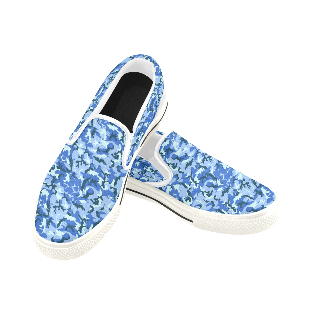 Woodland Blue Camouflage Women's Slip-on Canvas Shoes/Large Size (Model 019)