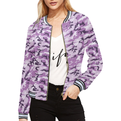 Woodland Pink Purple Camouflage All Over Print Bomber Jacket for Women (Model H21)
