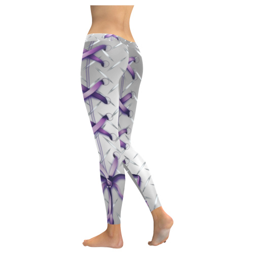 Purple Ribbon Women's Low Rise Leggings (Invisible Stitch) (Model L05)