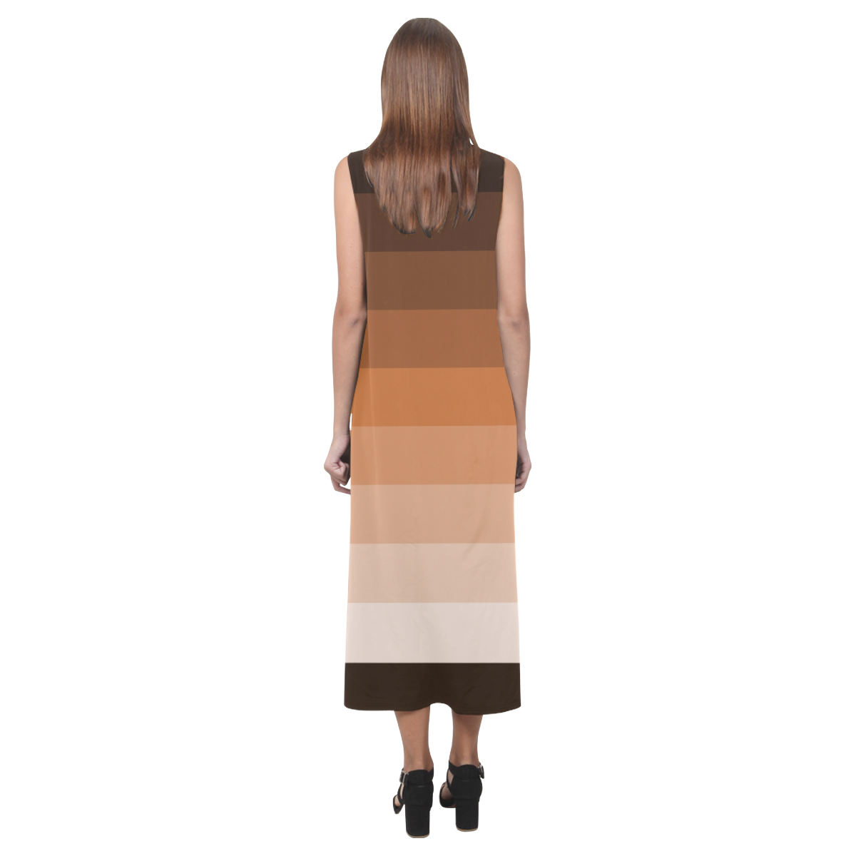 Caramel multicolored stripes Phaedra Sleeveless Open Fork Long Dress (Model D08)