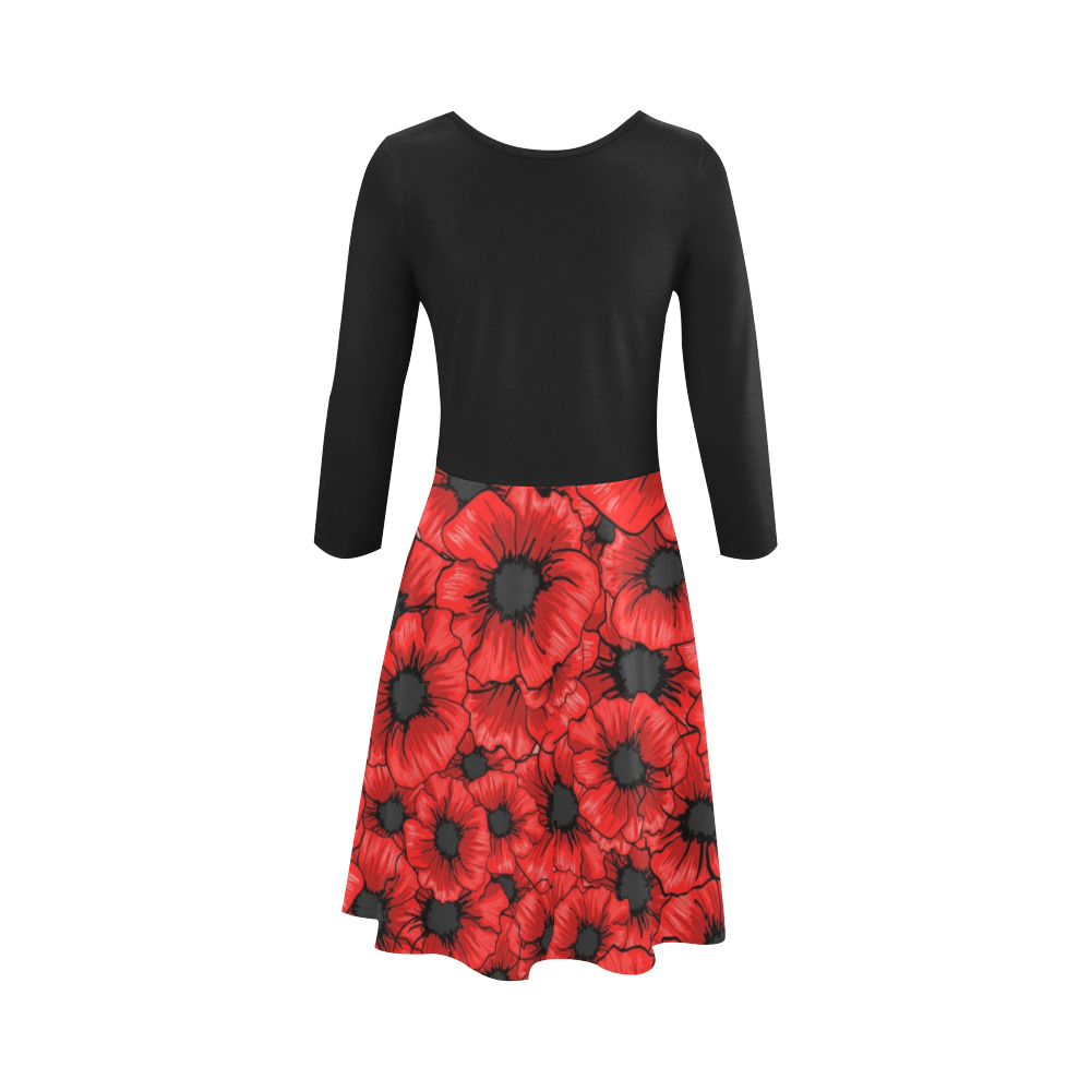 Red Hibiscus Flowers 3/4 Sleeve Sundress (D23)