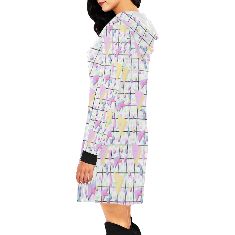 Geometric 80s All Over Print Hoodie Mini Dress (Model H27)