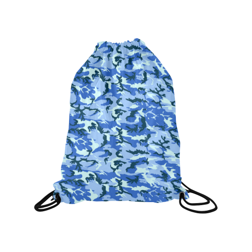 Woodland Blue Camouflage Medium Drawstring Bag Model 1604 (Twin Sides) 13.8"(W) * 18.1"(H)