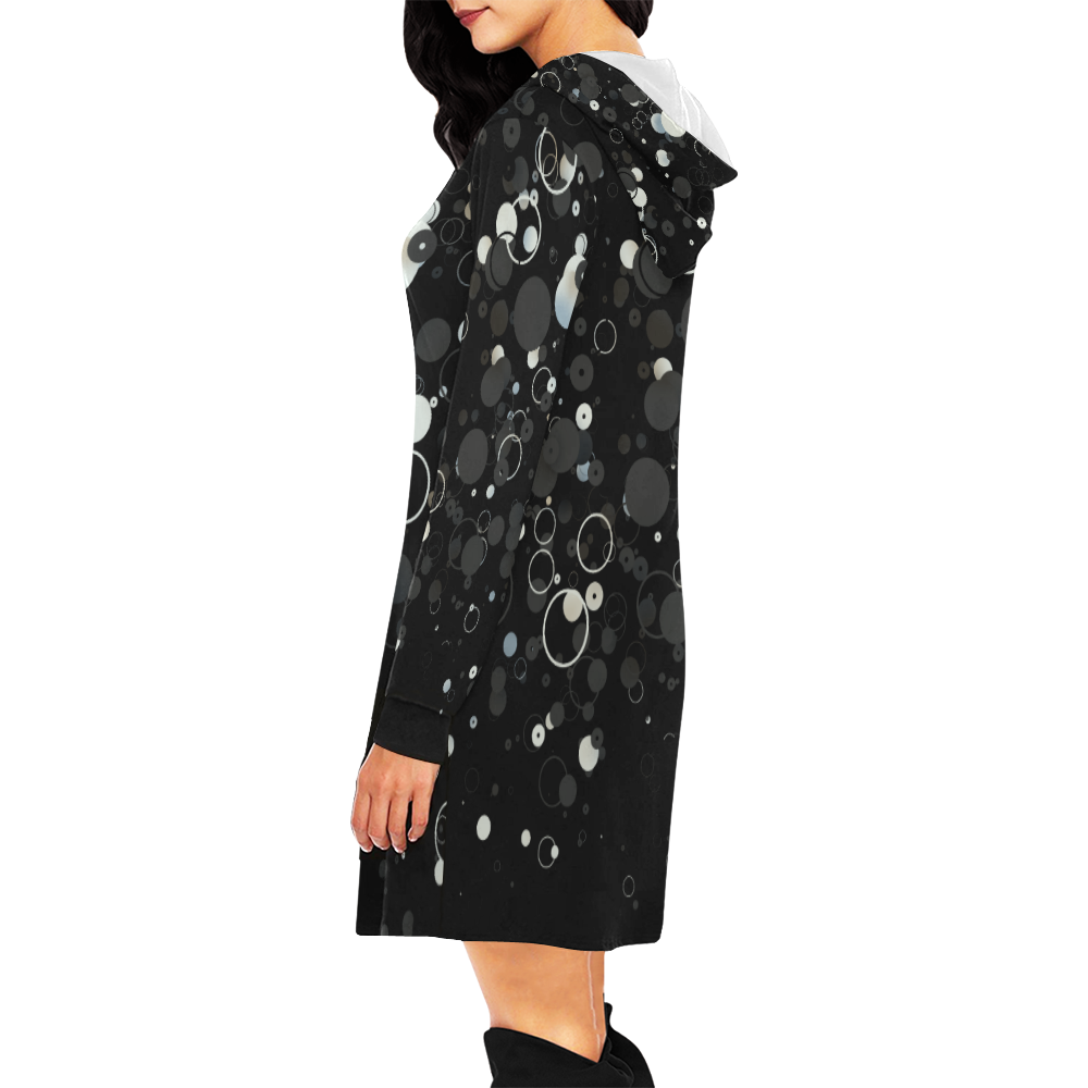Circles and Dots (Black/White/Gray) All Over Print Hoodie Mini Dress (Model H27)