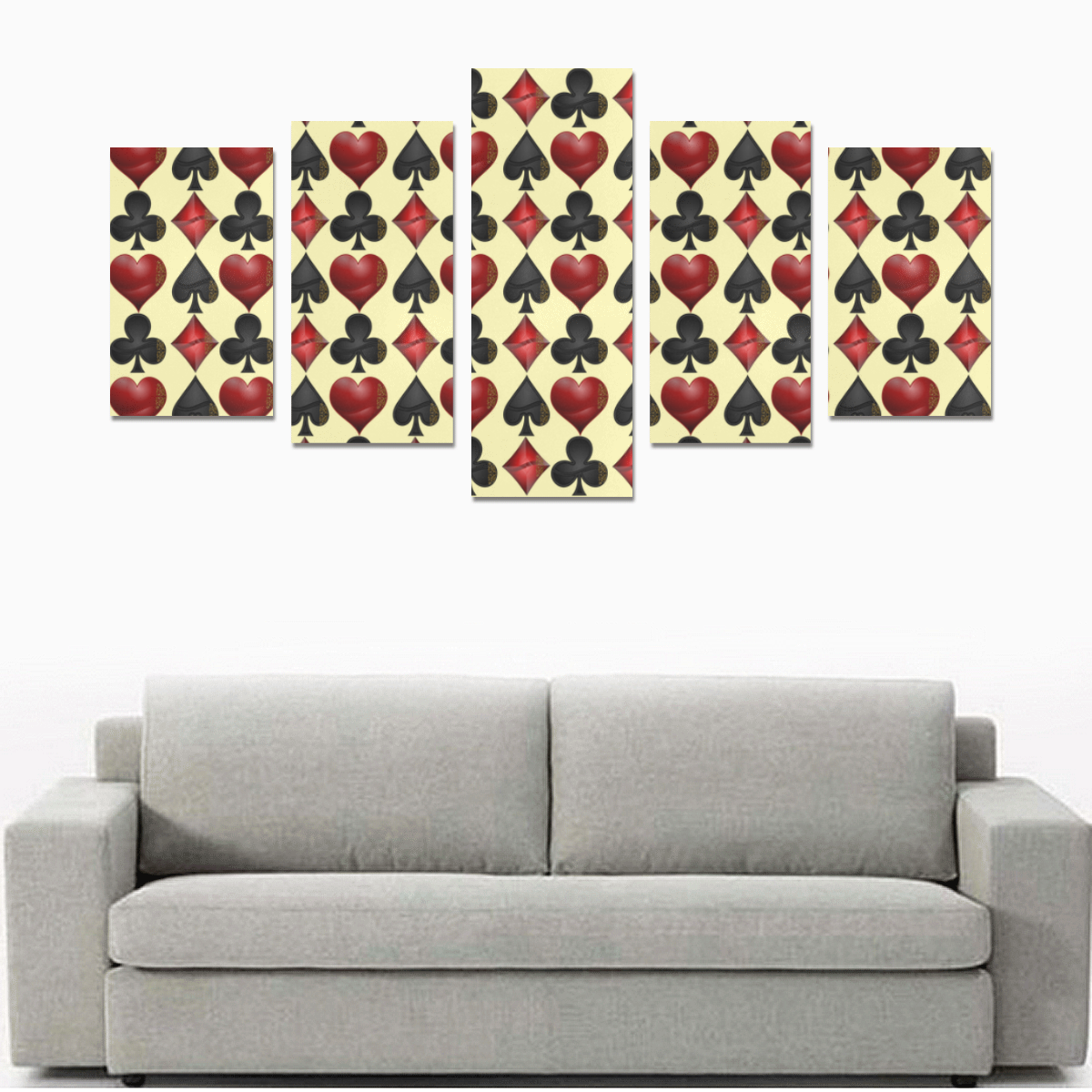 Las Vegas Black and Red Casino Poker Card Shapes on Yellow Canvas Print Sets C (No Frame)