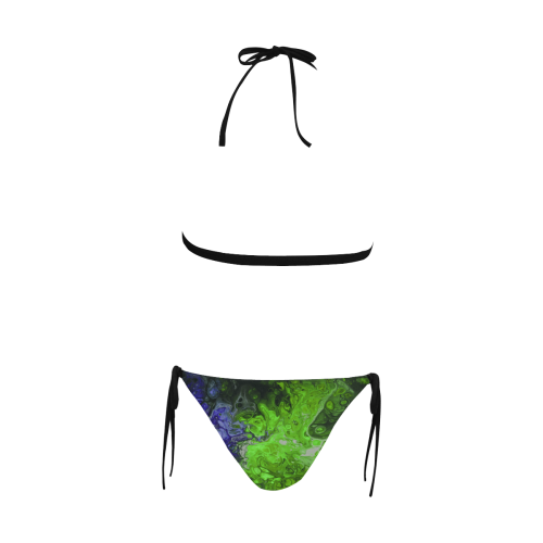 Fantasy Swirl Green Blue. Buckle Front Halter Bikini Swimsuit (Model S08)