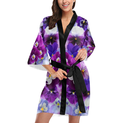 Pretty Purple Pansies Kimono Robe