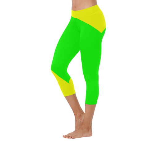 Bright Neon Yellow / Green Women's Low Rise Capri Leggings (Invisible Stitch) (Model L08)