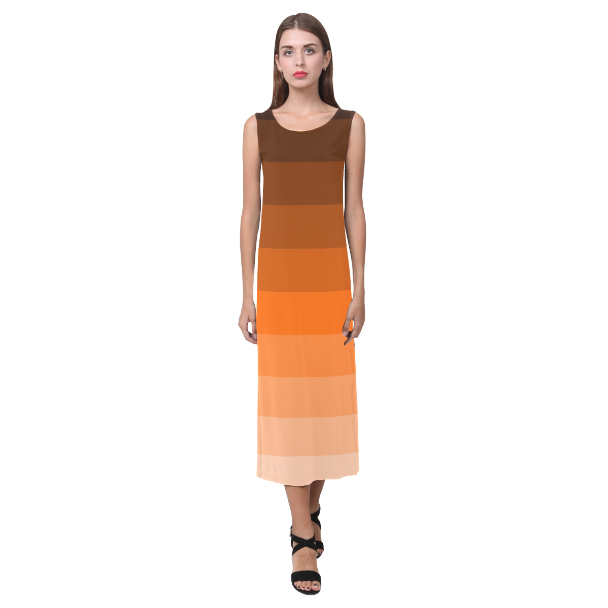 Orange stripes Phaedra Sleeveless Open Fork Long Dress (Model D08)