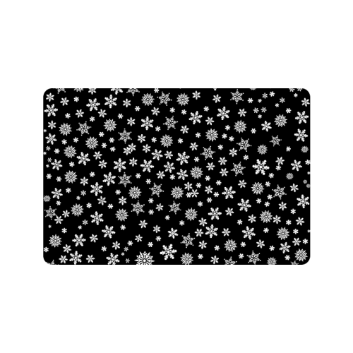 Christmas White Snowflakes on Black Doormat 24"x16"