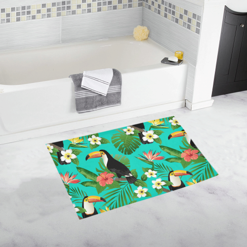 Toucan And Tropical Flowers Pattern Bath Rug 20''x 32''