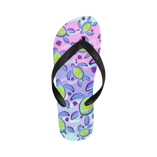 Sea Turtle and Sun Abstract Glitch Ultraviolet Flip Flops for Men/Women (Model 040)