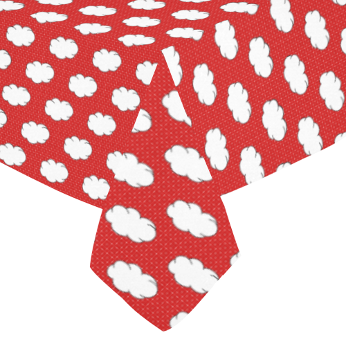 Clouds with Polka Dots on Red Cotton Linen Tablecloth 52"x 70"