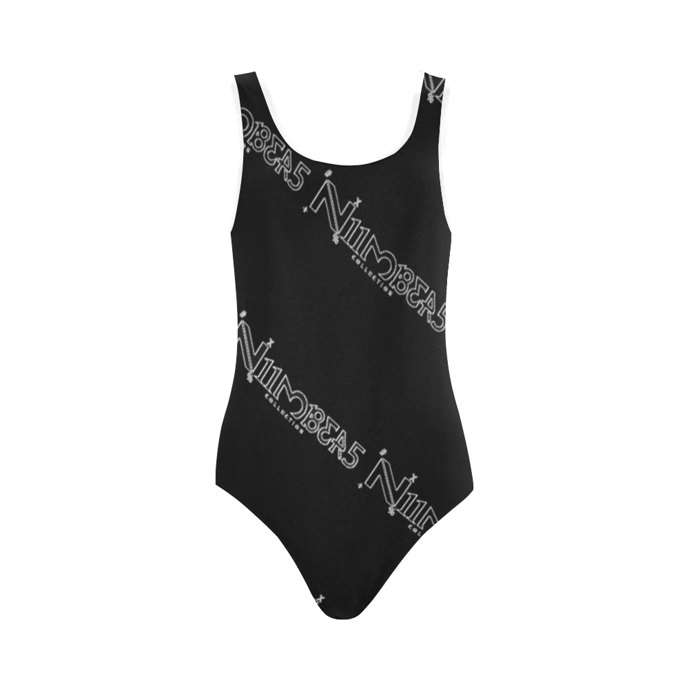 NUMBERS Collection Logo Black/White Vest One Piece Swimsuit (Model S04)