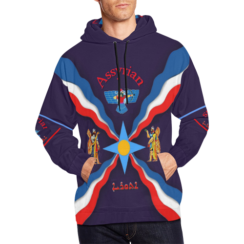 Assyrian Flag and annunaki Navy blue All Over Print Hoodie for Men (USA Size) (Model H13)
