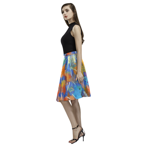 Colorful paint strokes Melete Pleated Midi Skirt (Model D15)