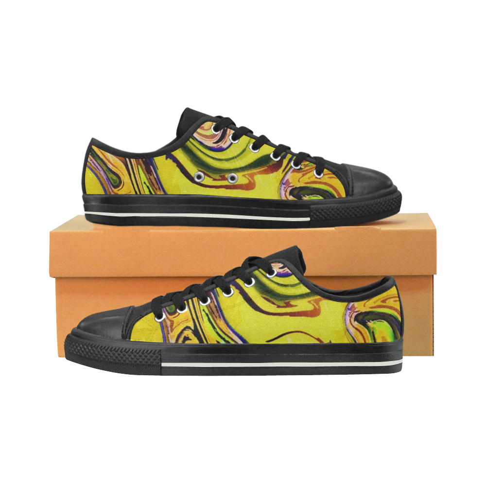 Yellow marble Low Top Canvas Shoes for Kid (Model 018)