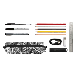 Inky Black and White Floral 2 by JamColors Pencil Pouch/Small (Model 1681)