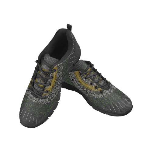 green with yellow mandala circular Men's Breathable Running Shoes (Model 055)