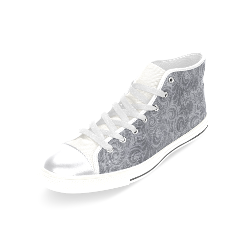 Denim with vintage floral pattern, light grey Women's Classic High Top Canvas Shoes (Model 017)