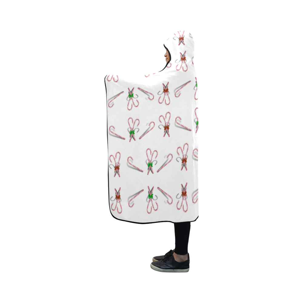 Christmas Candy Canes with Bows Hooded Blanket 50''x40''