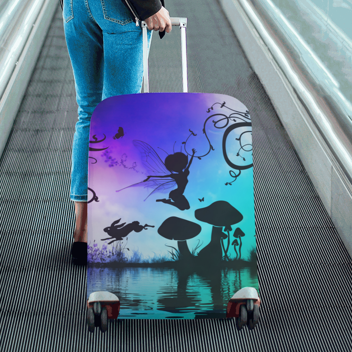 Happy fairy in the night Luggage Cover/Large 26"-28"
