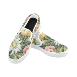 grandma's comfy floral white trim Slip-on Canvas Shoes for Men/Large Size (Model 019)