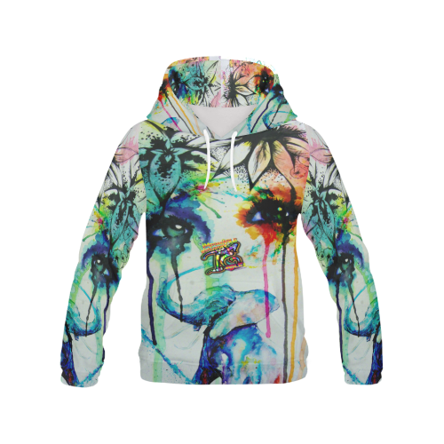 Water Color Elephant Eyes All Over Print Hoodie for Women (USA Size) (Model H13)