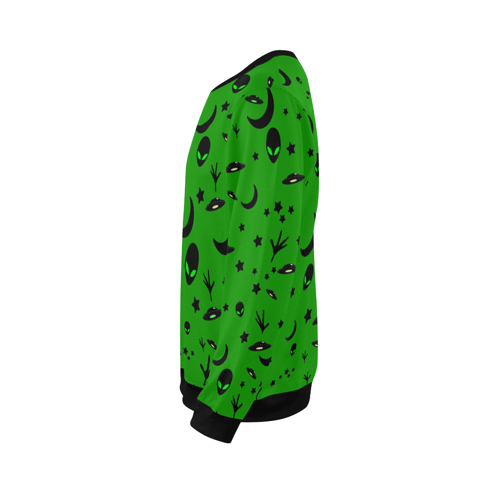 Alien Flying Saucers Stars Pattern on Green All Over Print Crewneck Sweatshirt for Men/Large (Model H18)