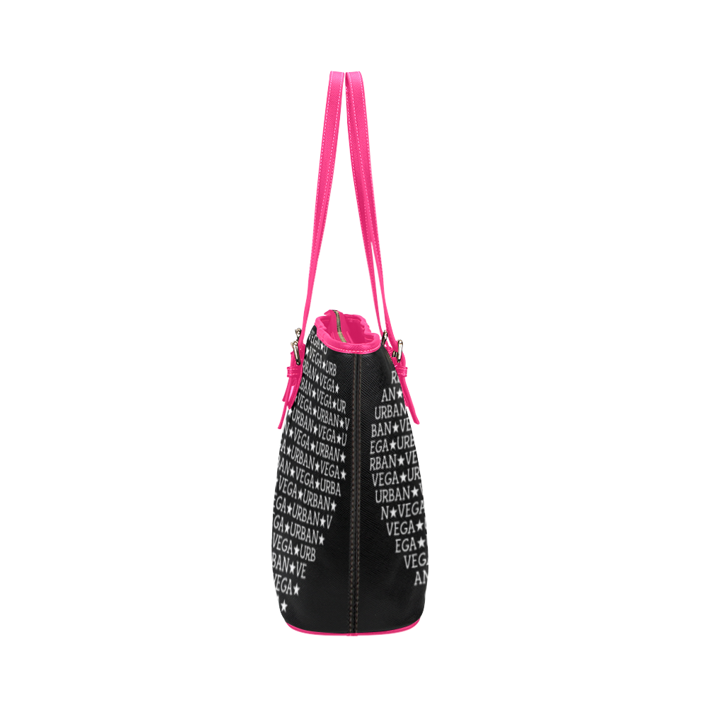 Black with hot pink straps, heart shaped logo name Leather Tote Bag/Large (Model 1651)