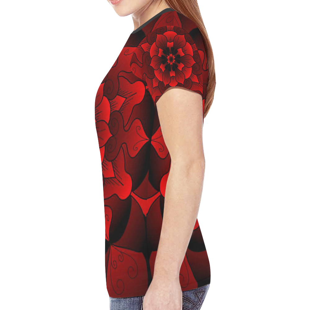 Black and red mandala New All Over Print T-shirt for Women (Model T45)