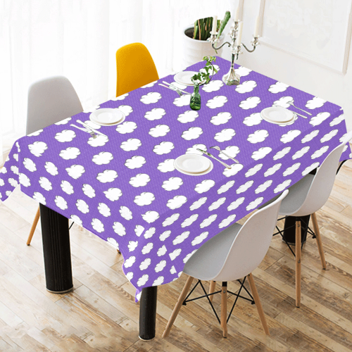 Clouds with Polka Dots on Purple Cotton Linen Tablecloth 52"x 70"