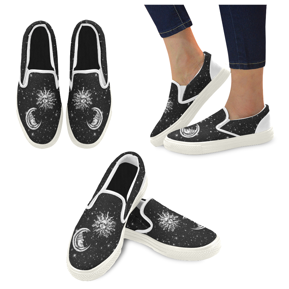 Mystic  Moon and Sun Men's Slip-on Canvas Shoes (Model 019)