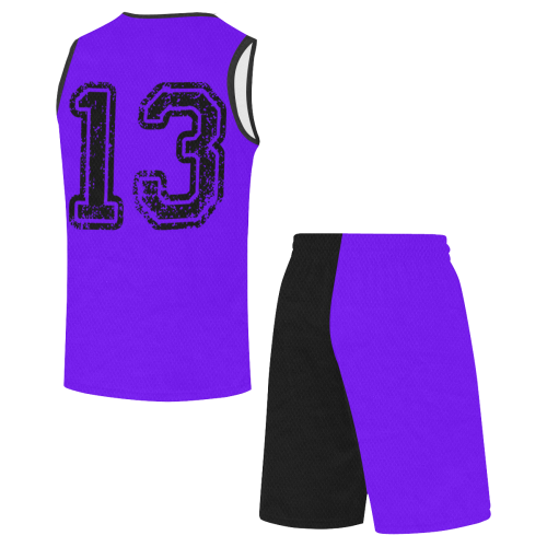 Purple and Black Number 13 Team Basketball Uniforms All Over Print Basketball Uniform