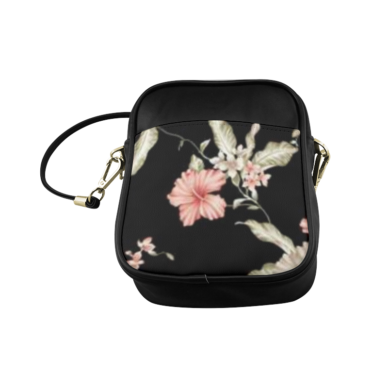 classic fancy florals on_black_pink_florals sling bag Sling Bag (Model 1627)