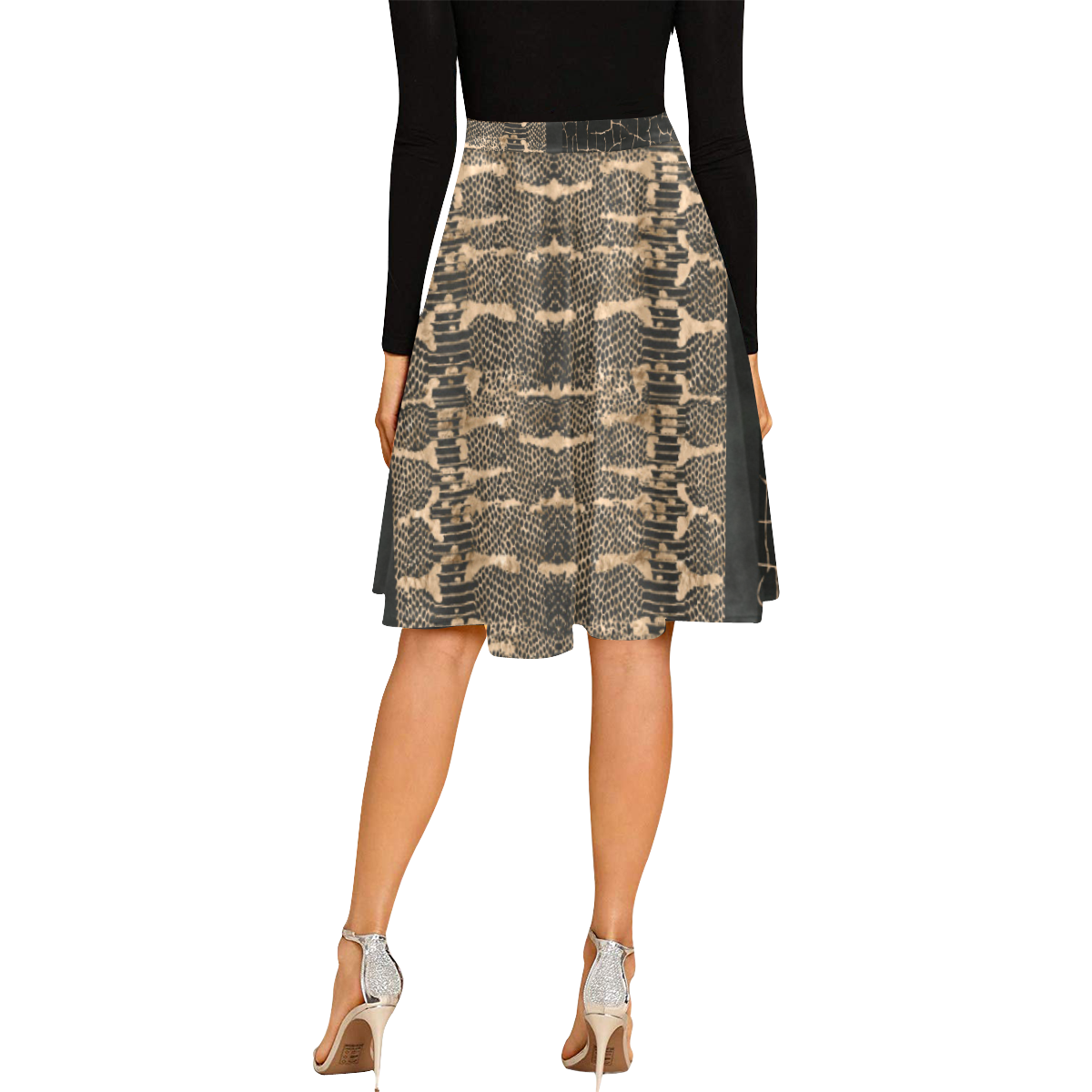 Exclusive Gold Black Python Melete Pleated Midi Skirt (Model D15)