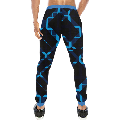 Diagonal Blue & Black Plaid Men's All Over Print Sweatpants (Model L11)