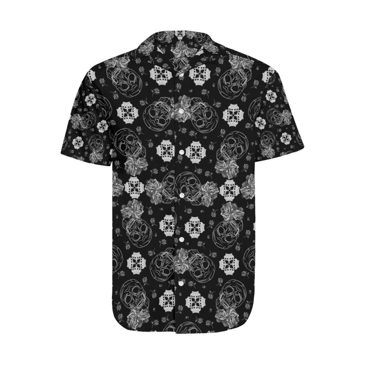 Crowns and Roses Gothic Skull print Men's Short Sleeve Shirt with Lapel Collar (Model T54)