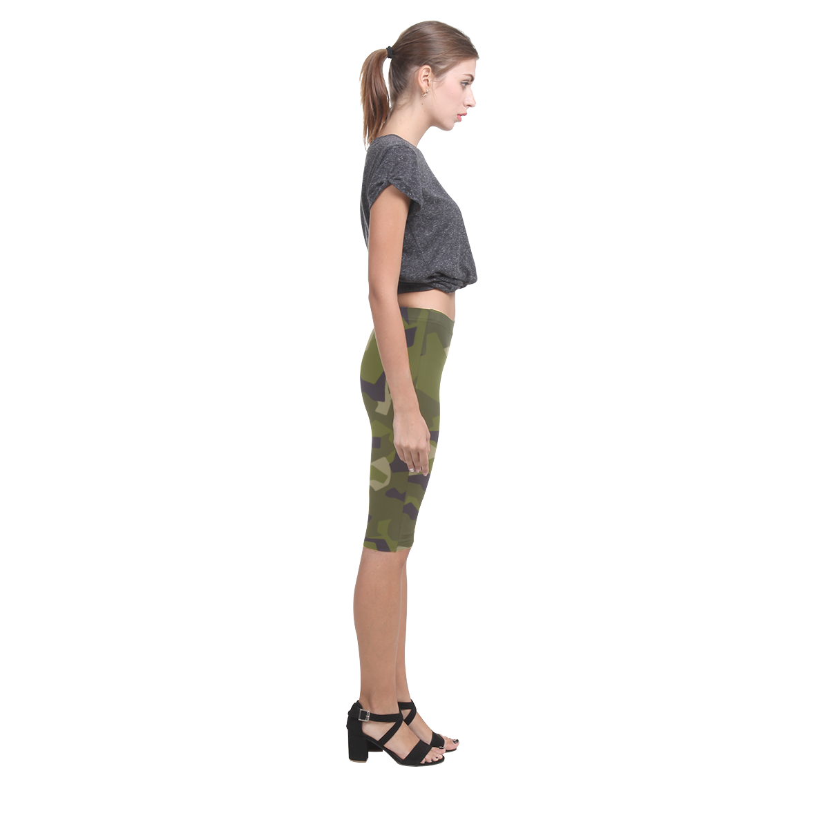 Swedish M90 woodland camouflage Hestia Cropped Leggings (Model L03)