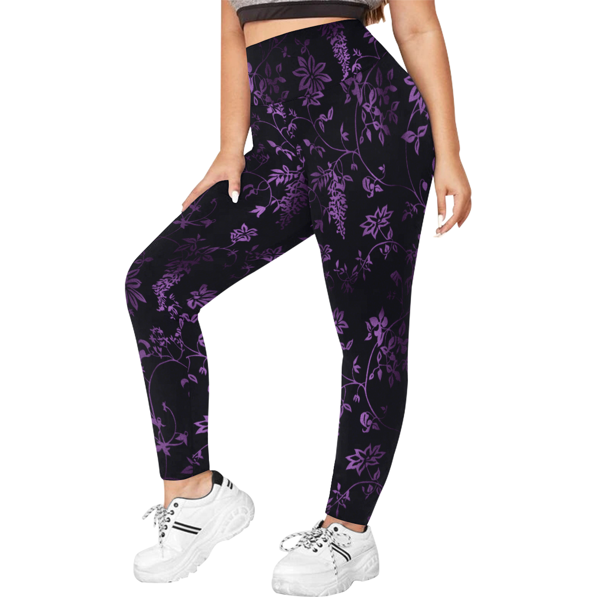 Gothic black_n_purple pattern Women's Plus Size High Waist Leggings (Model L44)