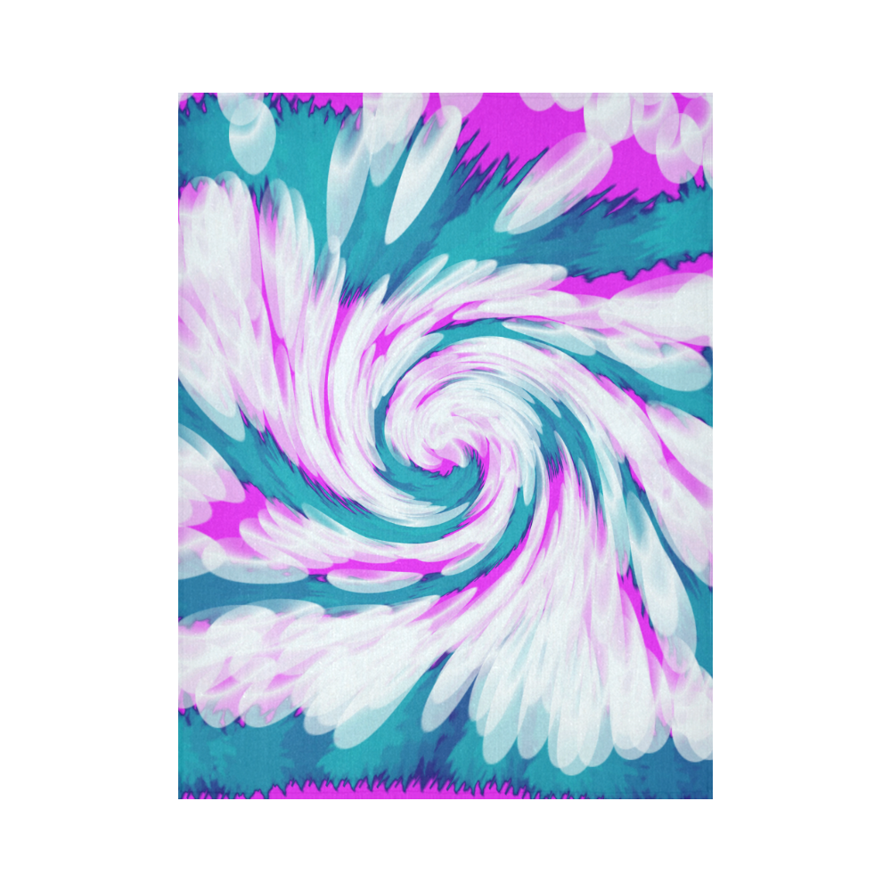Turquoise Pink Tie Dye Swirl Abstract Cotton Linen Wall Tapestry 60"x 80"