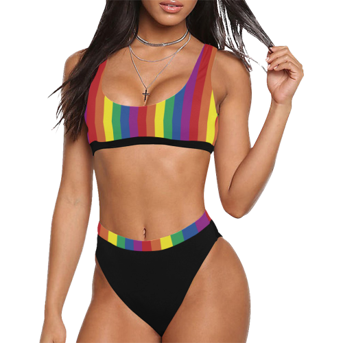 rainbow pride flag lgbt lgbtq stripes striped Sport Top & High-Waisted Bikini Swimsuit (Model S07)