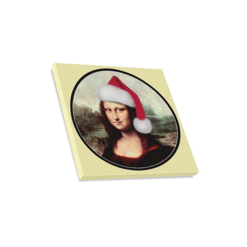 Christmas Mona Lisa with Santa Hat Yellow Canvas Print 16"x16"