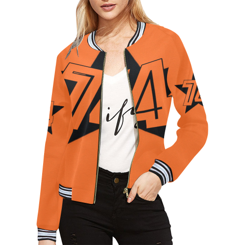 Dundealent 5 stars I orange All Over Print Bomber Jacket for Women (Model H21)