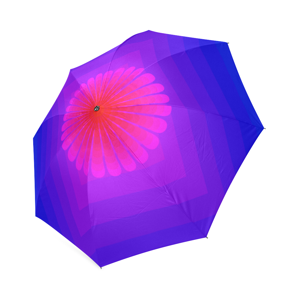 Pink flower on royal blue multiple squares Foldable Umbrella (Model U01)