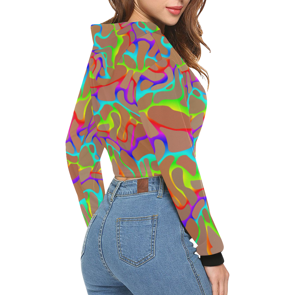 Colorful wavy shapes All Over Print Crop Hoodie for Women (Model H22)