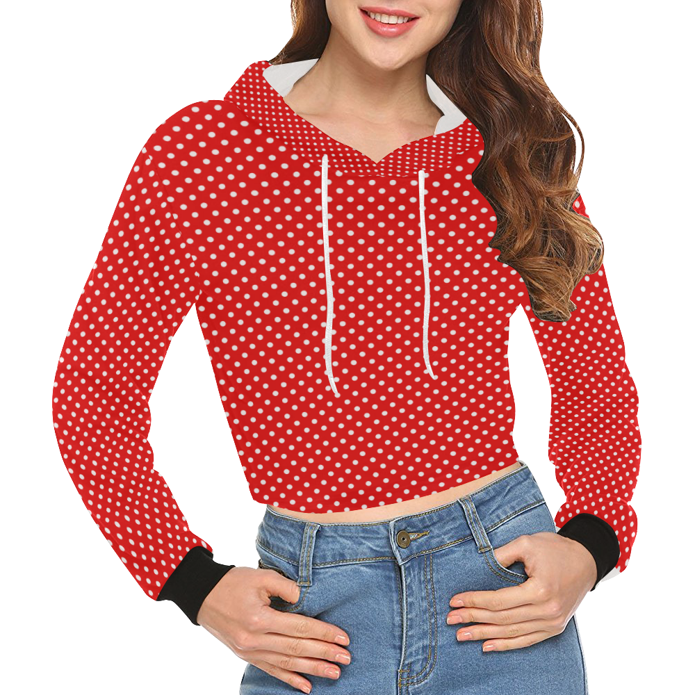 Red polka dots All Over Print Crop Hoodie for Women (Model H22)